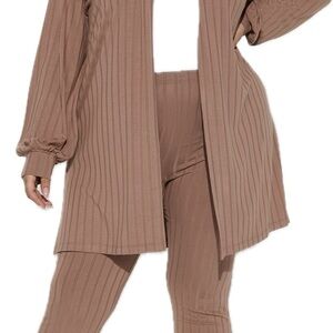 Women's Ribbed Lounge Set in Tan